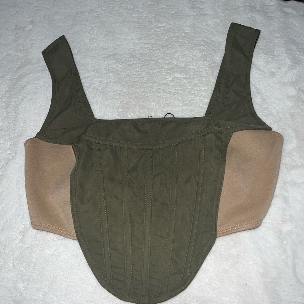 PrettyLittleThing Olive and Tan Crop Top